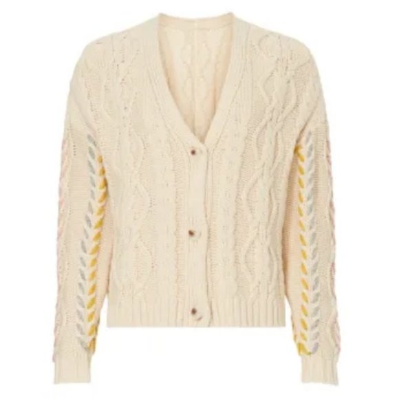 Michael Stars Hadley Cardigan Cotton Cable Woven Pastel Cropped XS - Picture 2 of 13